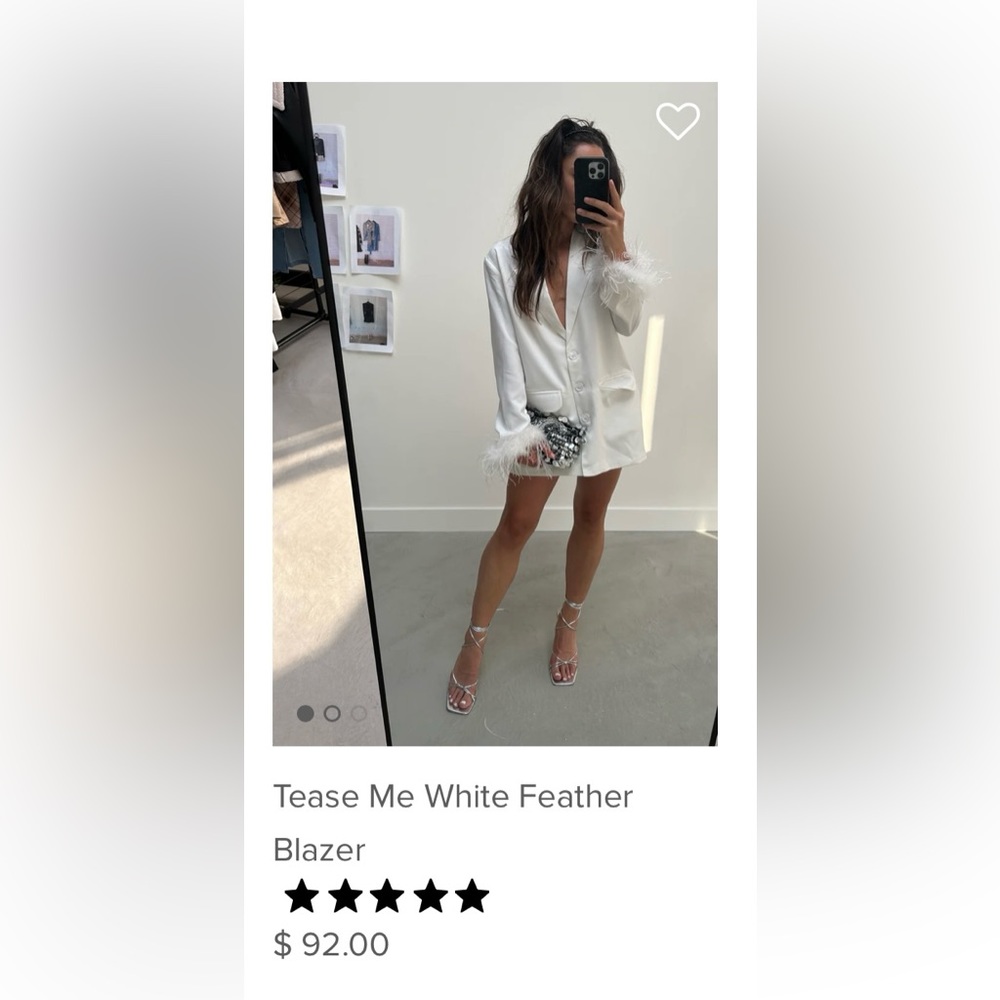 White blazer jacket with feather sleeves